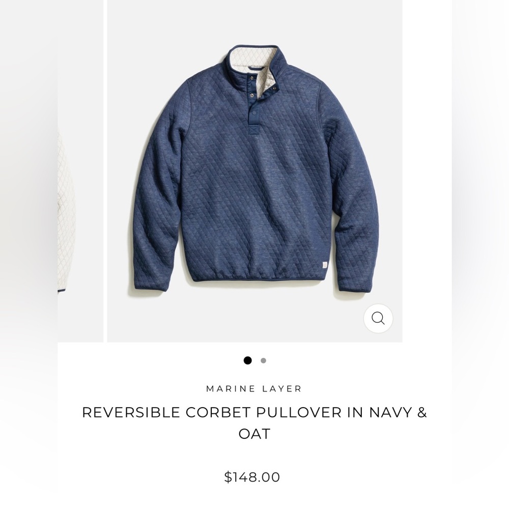 Marine Layer Men's Reversible Pullover in Navy and Oat (Men’s Size Small)
